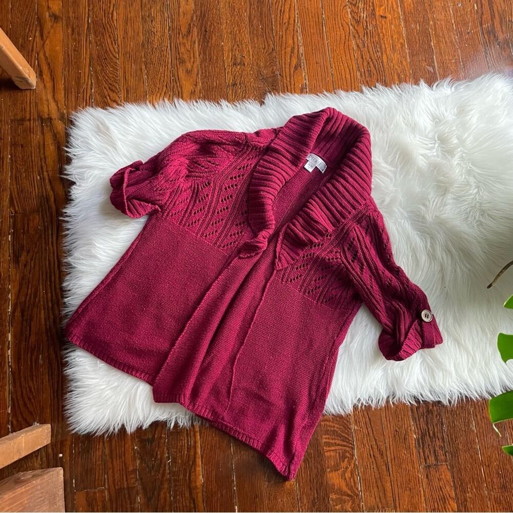 Y2K Burgundy Open Cardigan Half Sleeves with Button detail size XL
